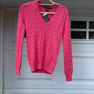 Brand new with tags. Ralph Lauren Sport Coral  V-neck cotton sweater